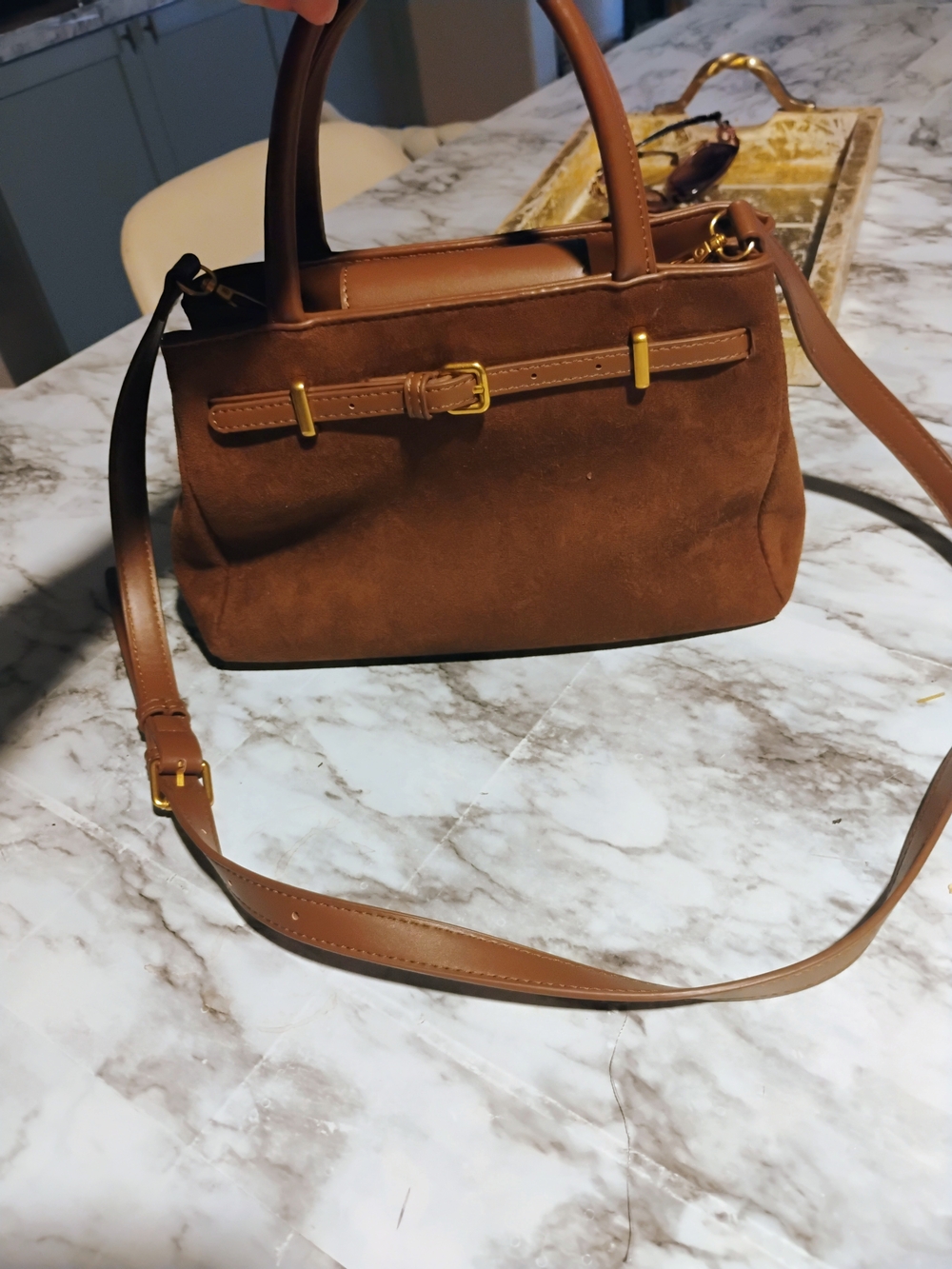 Rachel Zoe Brown Suede and Leather Top-Handle Crossbody